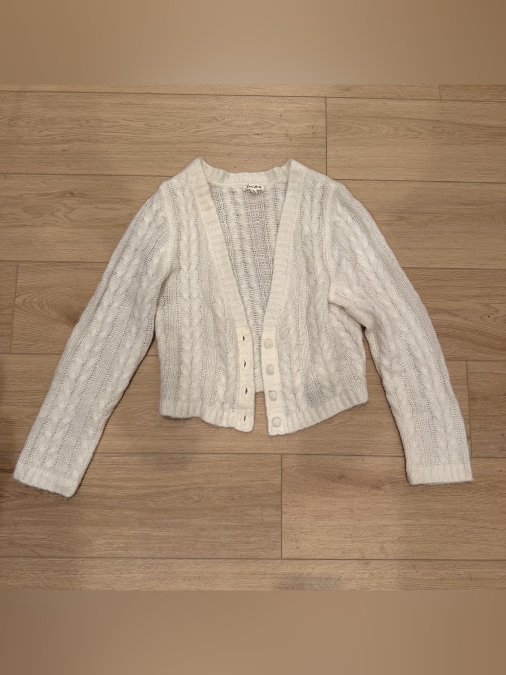 For Love & Lemons White Billie Cable-Knit Cropped Cardigan